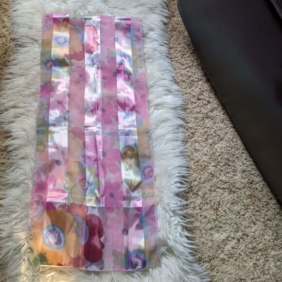 5 for $25! Ladies Scarf Long Satin Pastel Floral - Picture 1 of 3